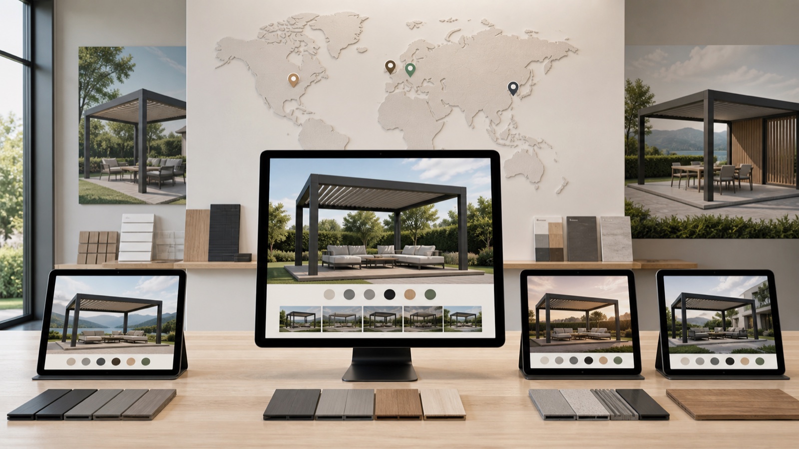 Vista 3D de puerta configurable para explicar Latinoamérica: software de configuración para redes de distribuidores, software a medida e implantación.